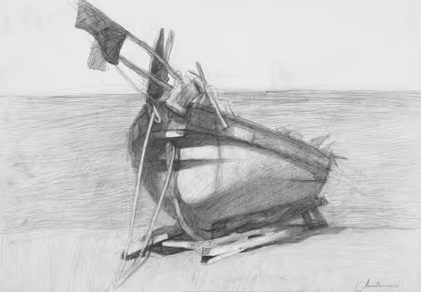 Fishing boat at coast, 2004